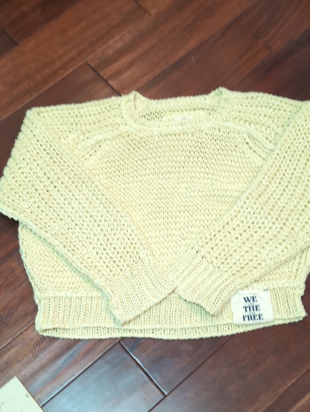 We The Free Light Yellow Open-Knit Crewneck Sweater